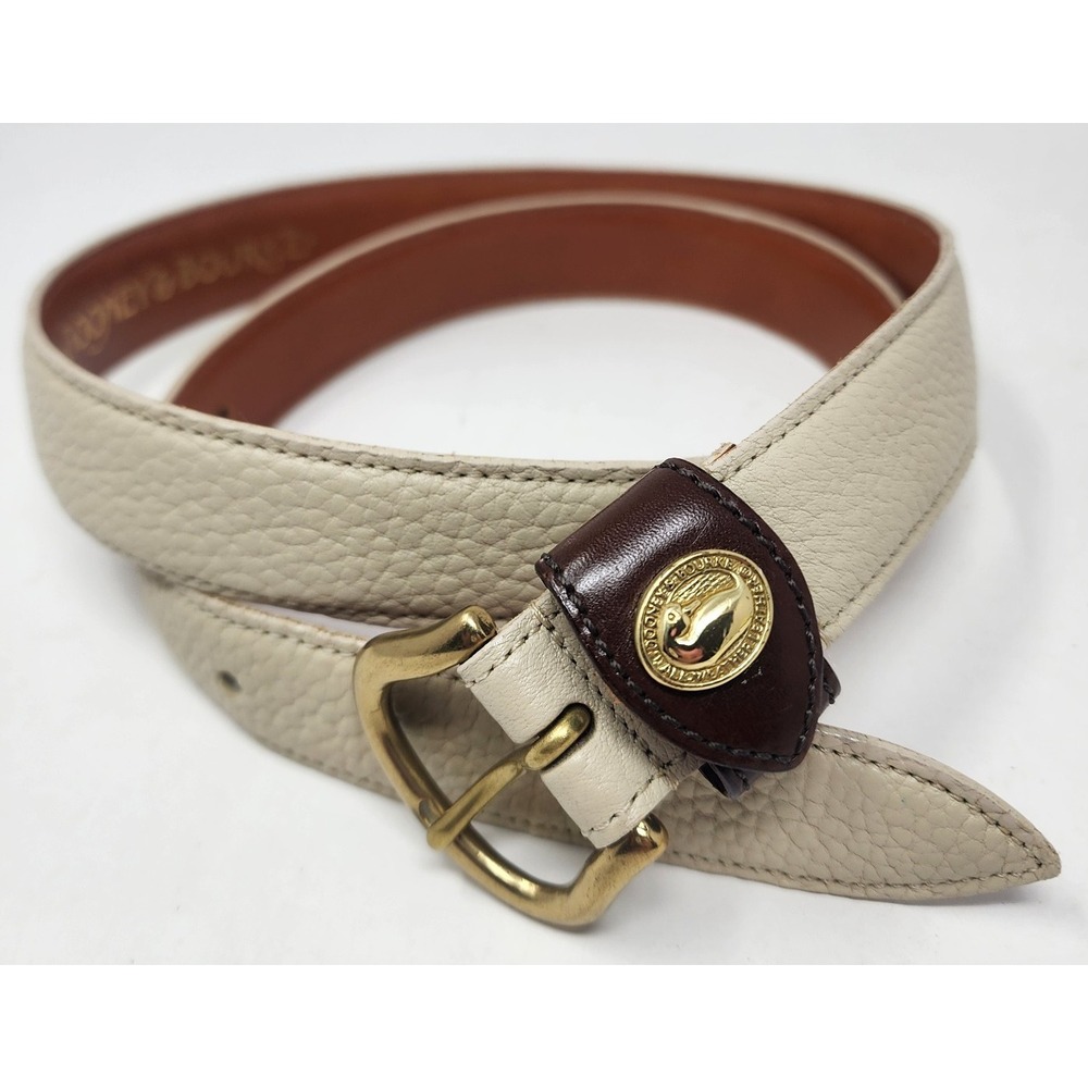 Dooney & Bourke Pebble Leather Belt Women's L Bone Ivory Brass Buckle